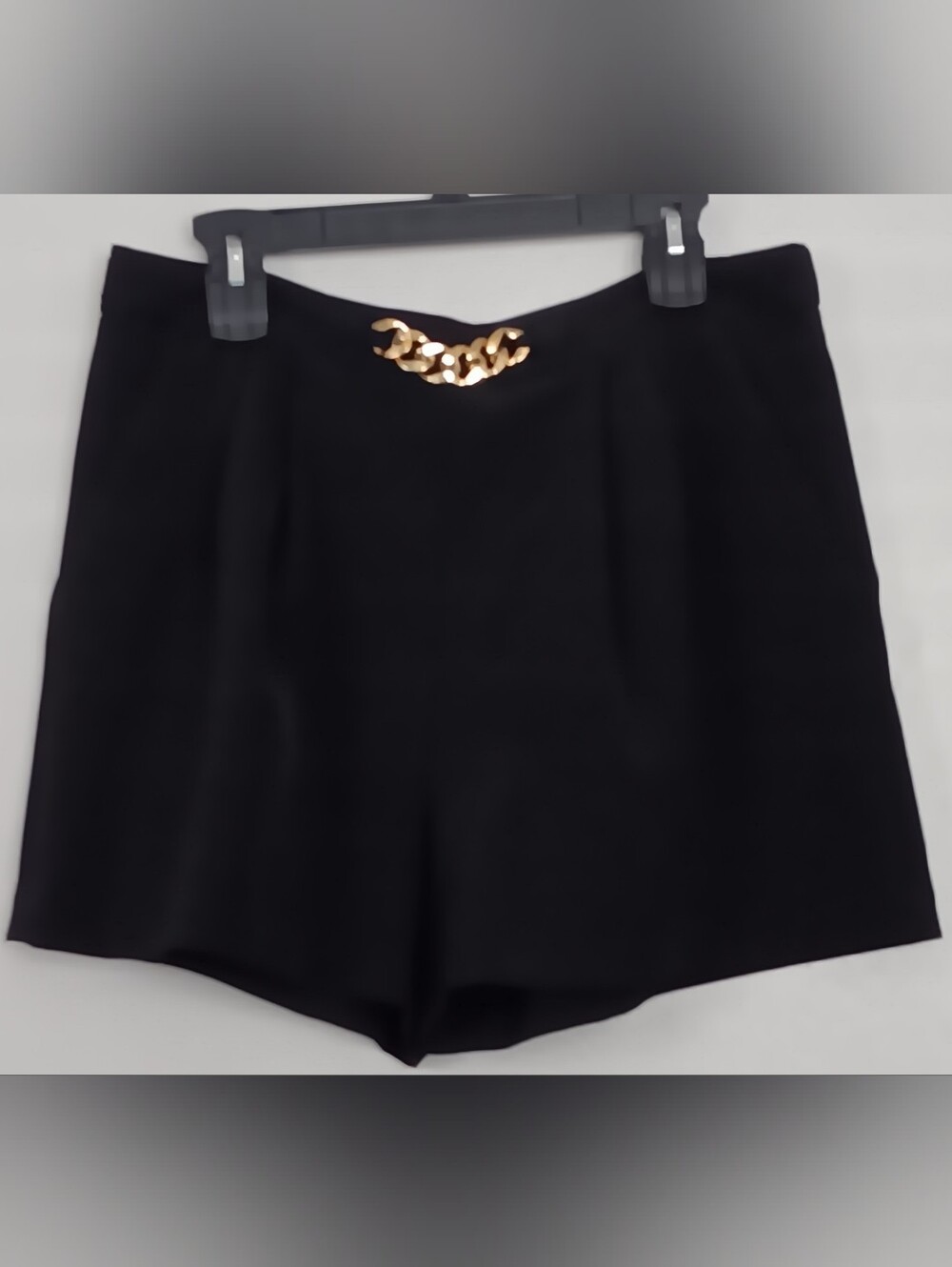 Bold Elements  Women's High-Waist Pleaded Shorts with Gold Accent Chain Black 14